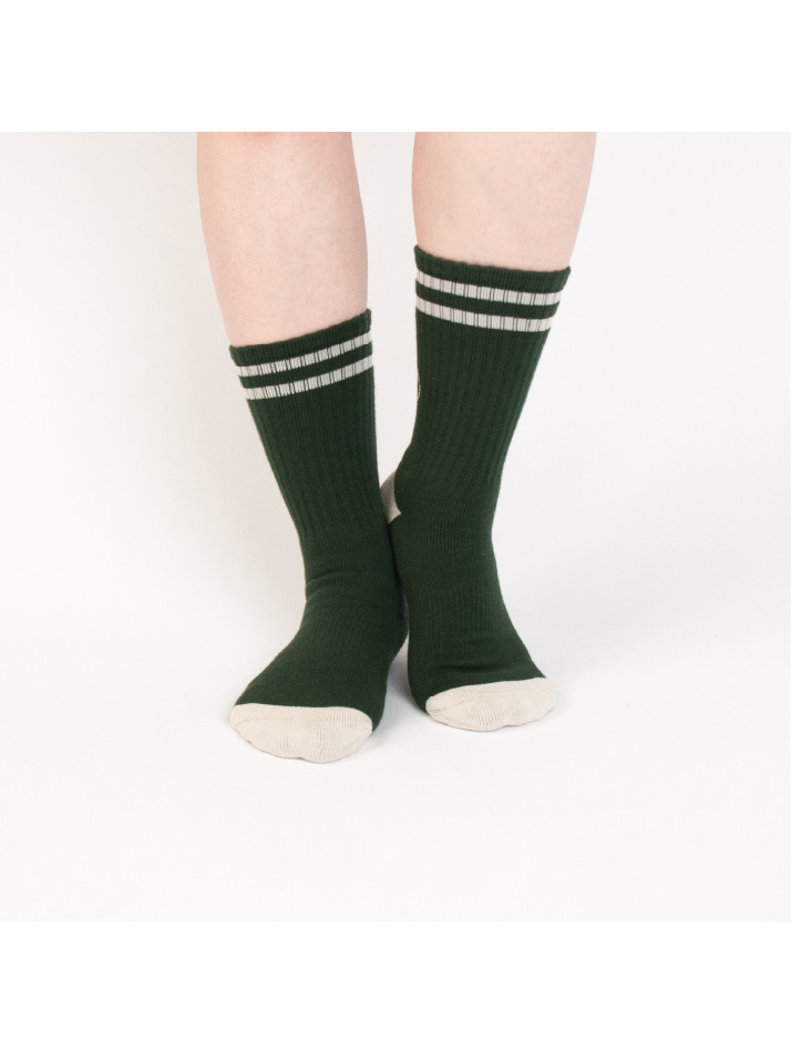 ◆SATUR◆ Leisure Stripe Socks Ivory British Racing Green Leisure Stripe Socks - British Racing Green & Ivory - 감도