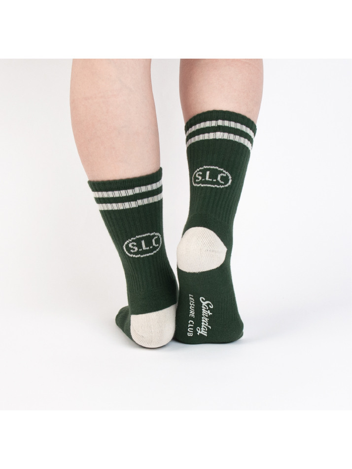 ◆SATUR◆ Leisure Stripe Socks Ivory British Racing Green Leisure Stripe Socks - British Racing Green & Ivory