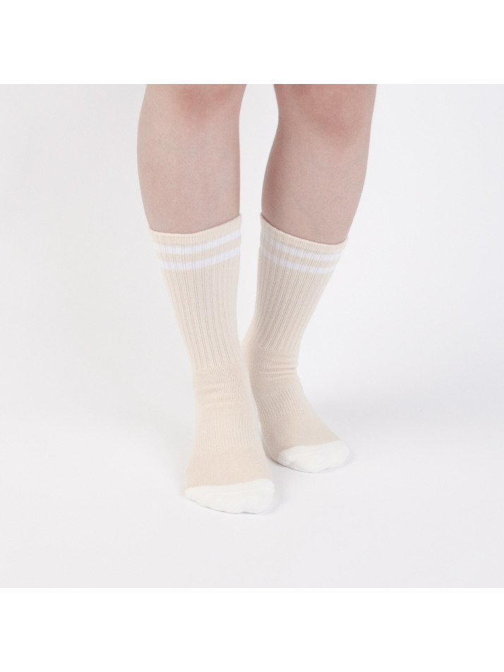 Leisure Stripe Socks - Light Beige & White