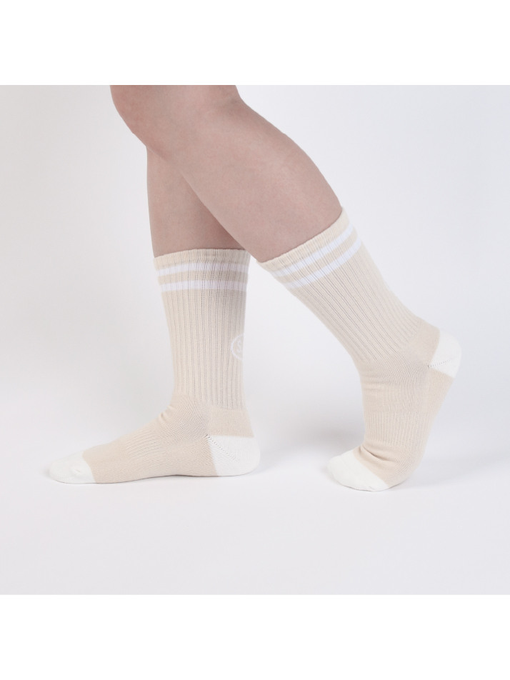 Leisure Stripe Socks - Light Beige & White