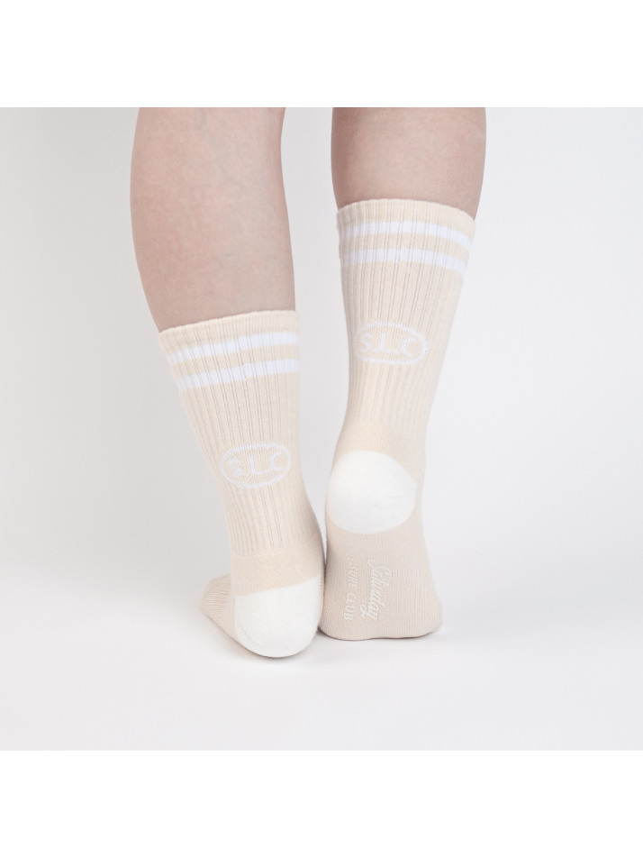 Leisure Stripe Socks - Light Beige & White