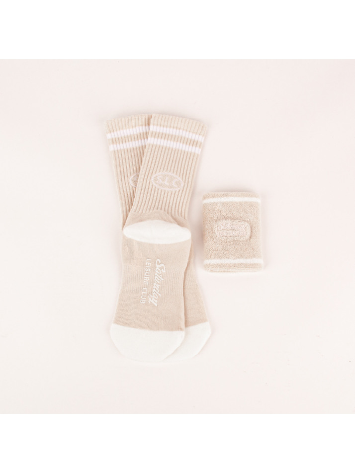 Leisure Stripe Socks - Light Beige & White