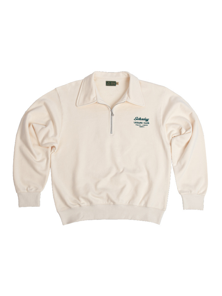 Saturday Leisure Club Logo Leisure Half Zip-Up Sweatshirt(Unisex) - Ivory