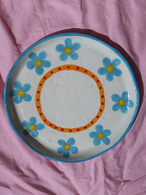 블루꽃 구슬 디너접시