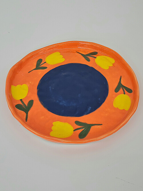 오렌지 노랑튤립 디너접시