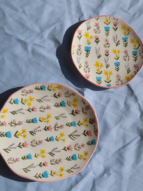 들꽃 핑크라인 디저트 접시 M사이즈