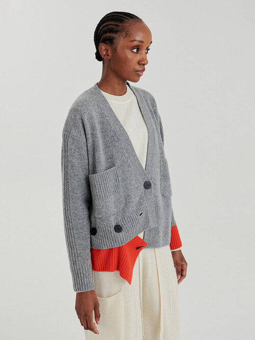 RIB OPEN CARDIGAN 2 (GREY)