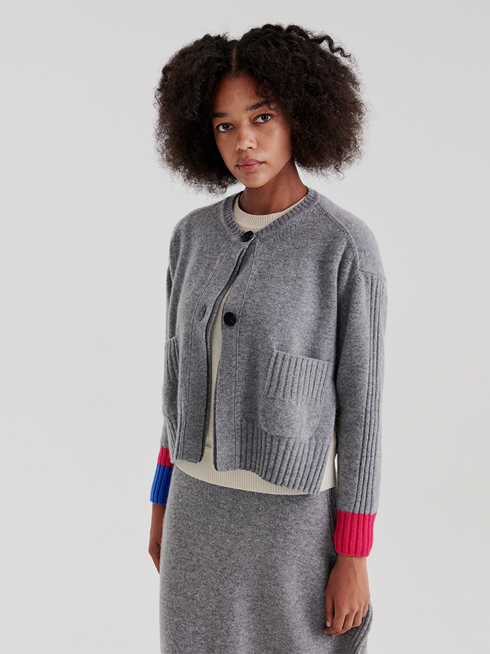 RIB COLOR CARDIGAN (GREY)