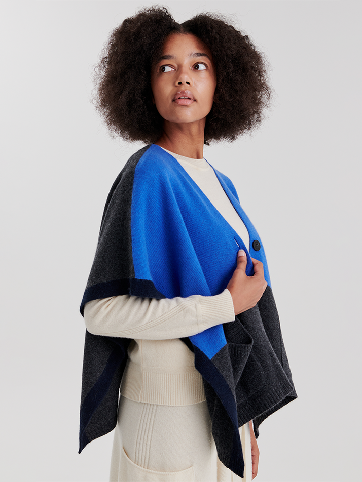 BLOCK CAPE CARDIGAN (BLUE)