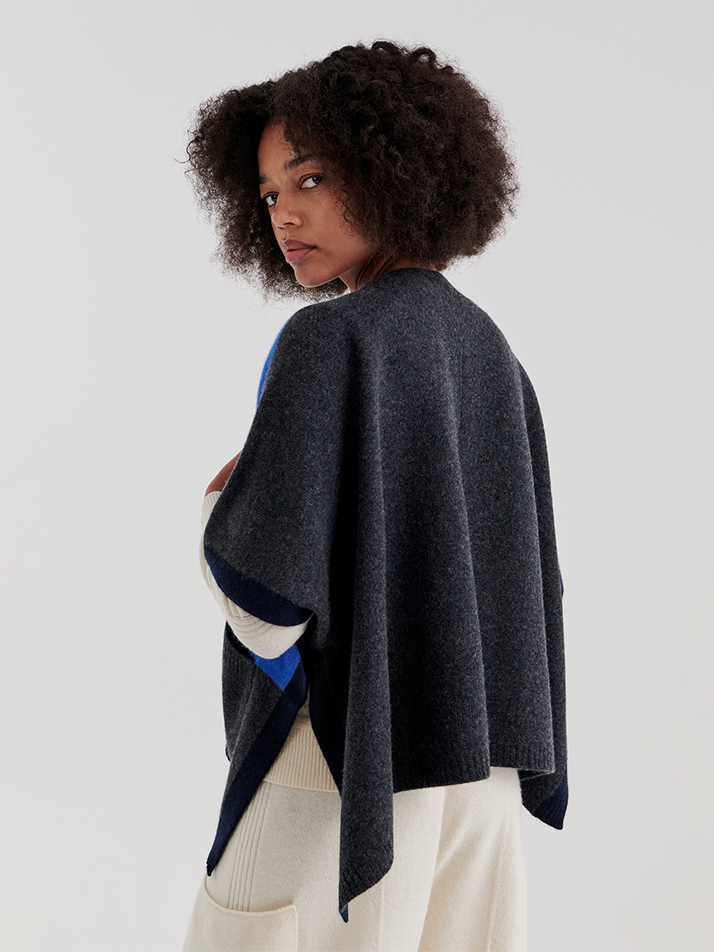 BLOCK CAPE CARDIGAN (BLUE)