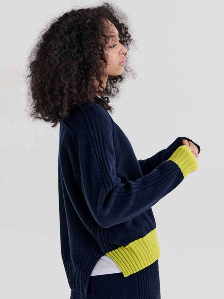 RIB UNBALANCE PULLOVER 2 (NAVY)