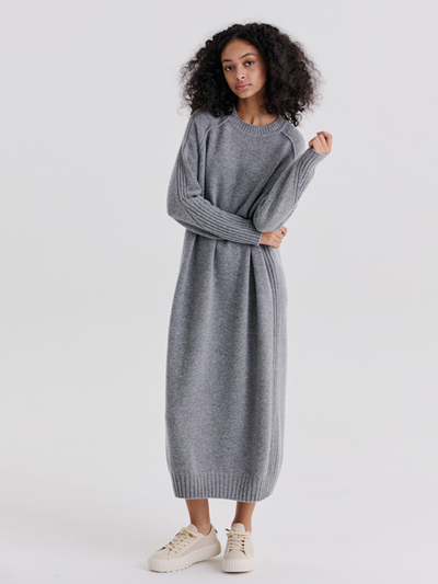 RIB POINT LONG DRESS (GREY)