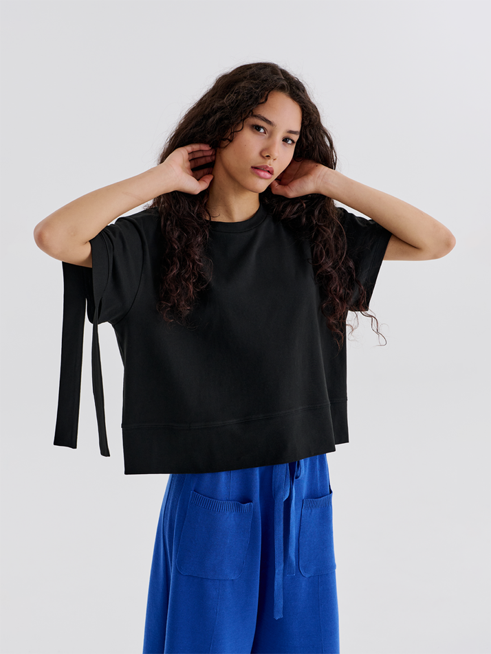 SLEEVE RIBBON TOP (BLACK)