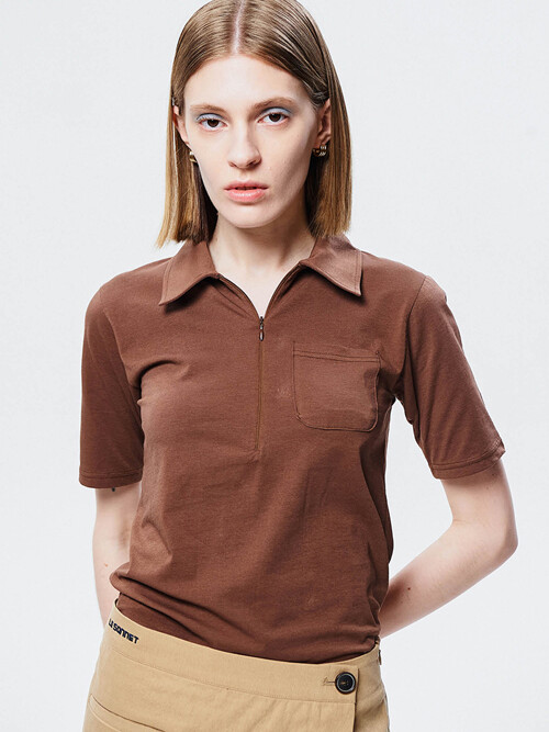 집업 슬림 톱 Zip-up Slim Top_Brown
