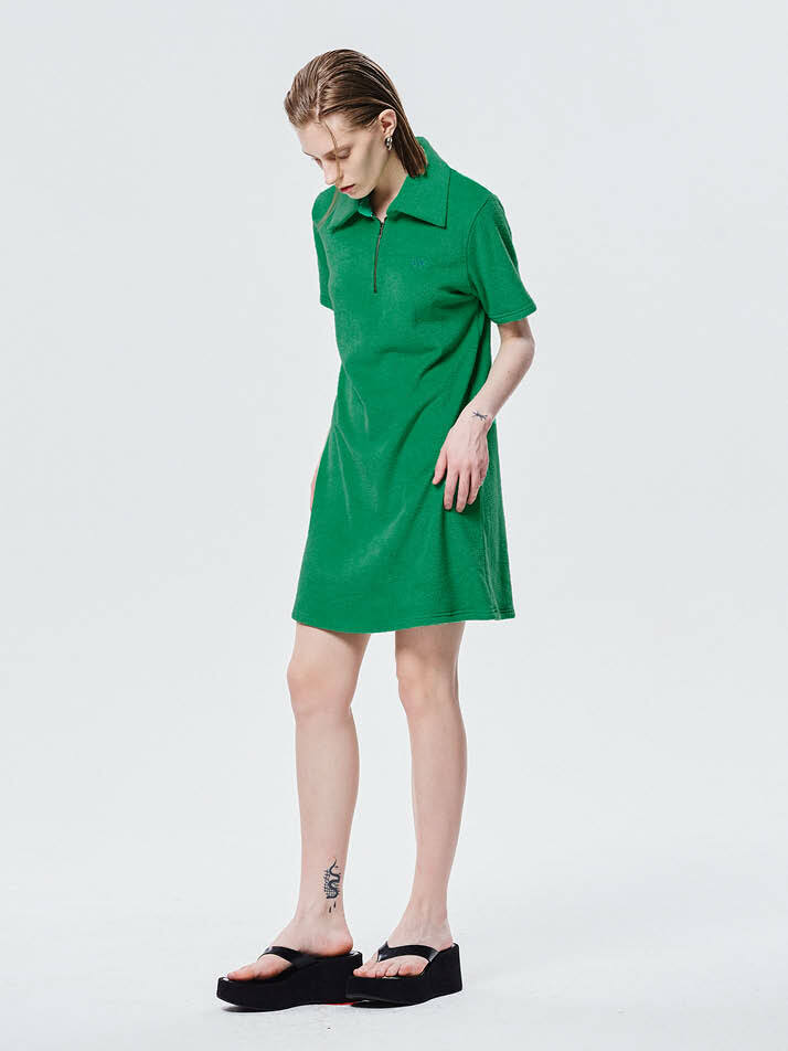 테리 집업 원피스 Terry Zip up Onepiece_Green