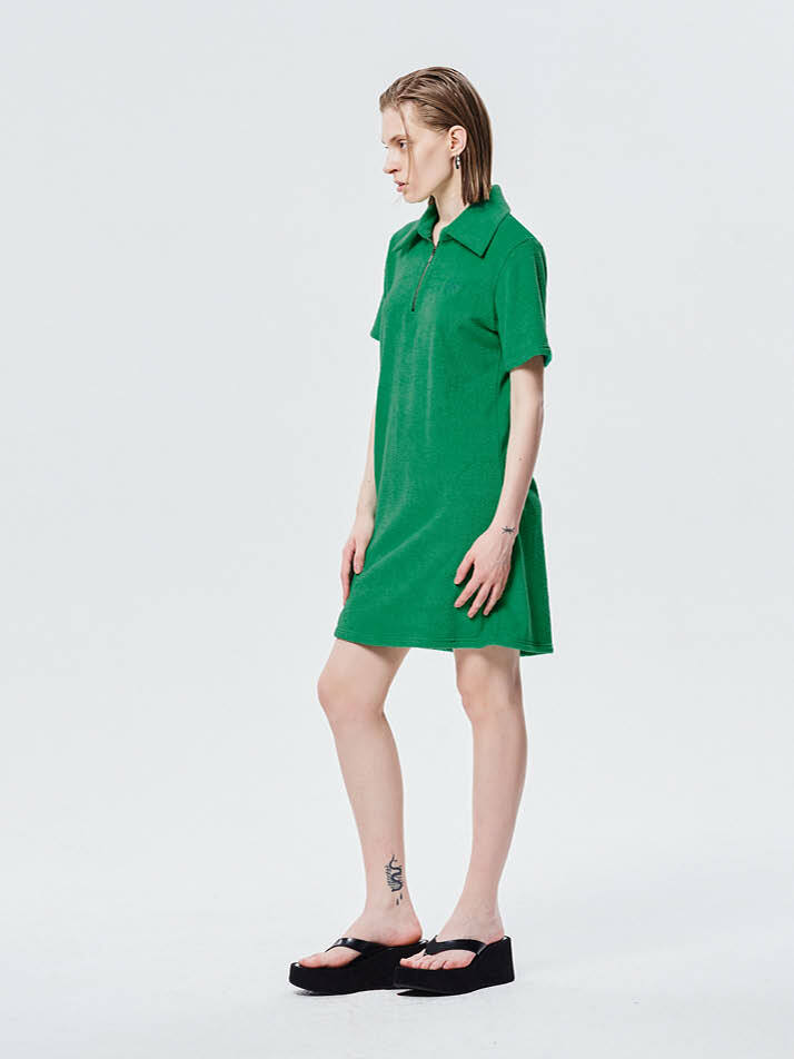 테리 집업 원피스 Terry Zip up Onepiece_Green