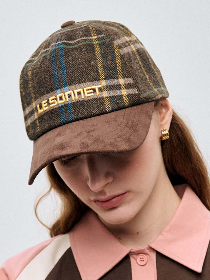 체크 & 스웨이드 캡 Check & Suede Cap_Brown