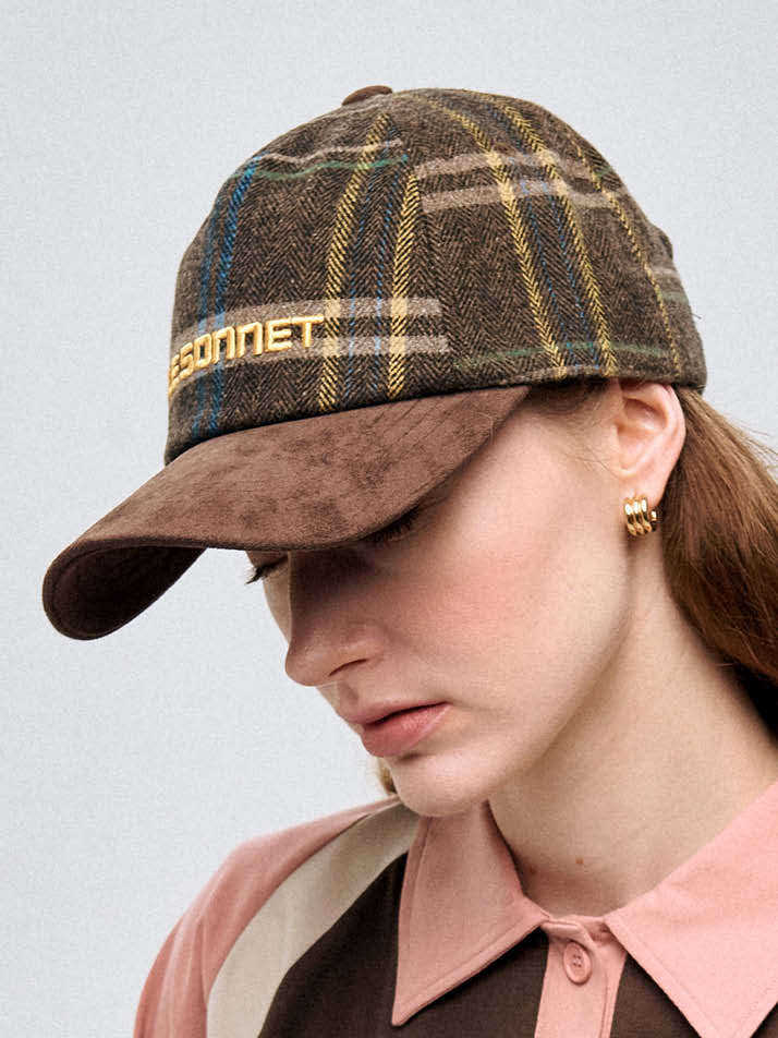 체크 & 스웨이드 캡 Check & Suede Cap_Brown