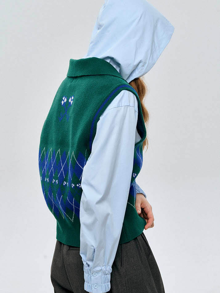 로고 앤 아가일 니트 베스트 Logo & Argyle Knit Vest_Green