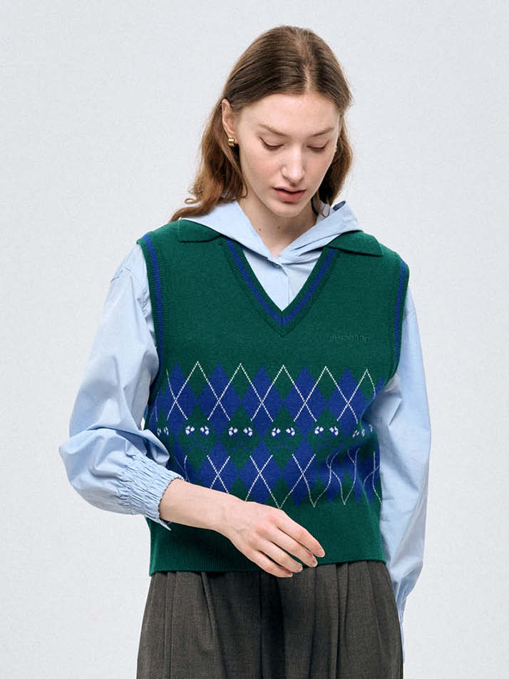 로고 앤 아가일 니트 베스트 Logo & Argyle Knit Vest_Green