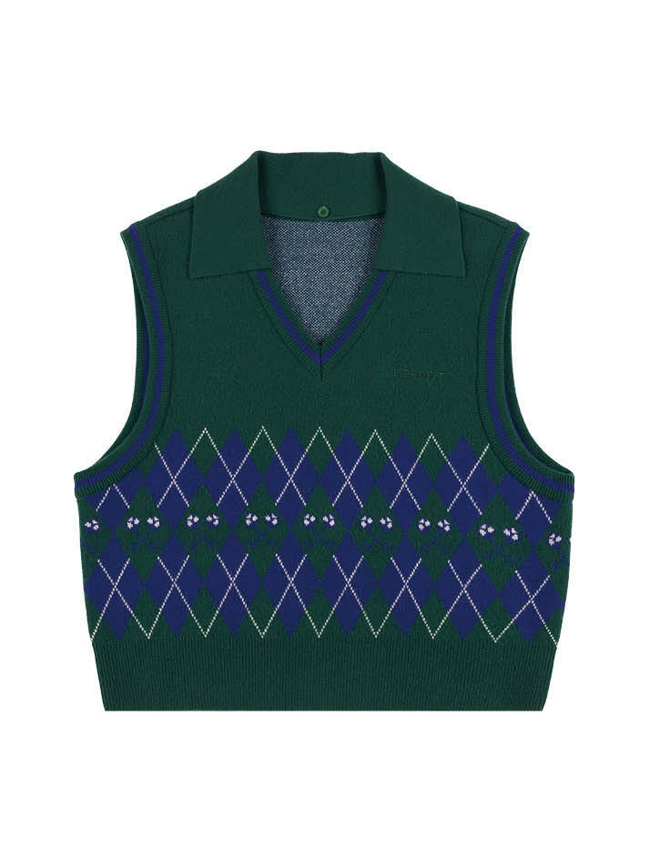 로고 앤 아가일 니트 베스트 Logo & Argyle Knit Vest_Green