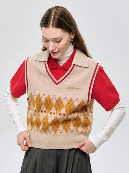 로고 앤 아가일 니트 베스트 Logo & Argyle Knit Vest_Beige