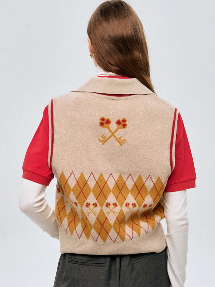 로고 앤 아가일 니트 베스트 Logo & Argyle Knit Vest_Beige