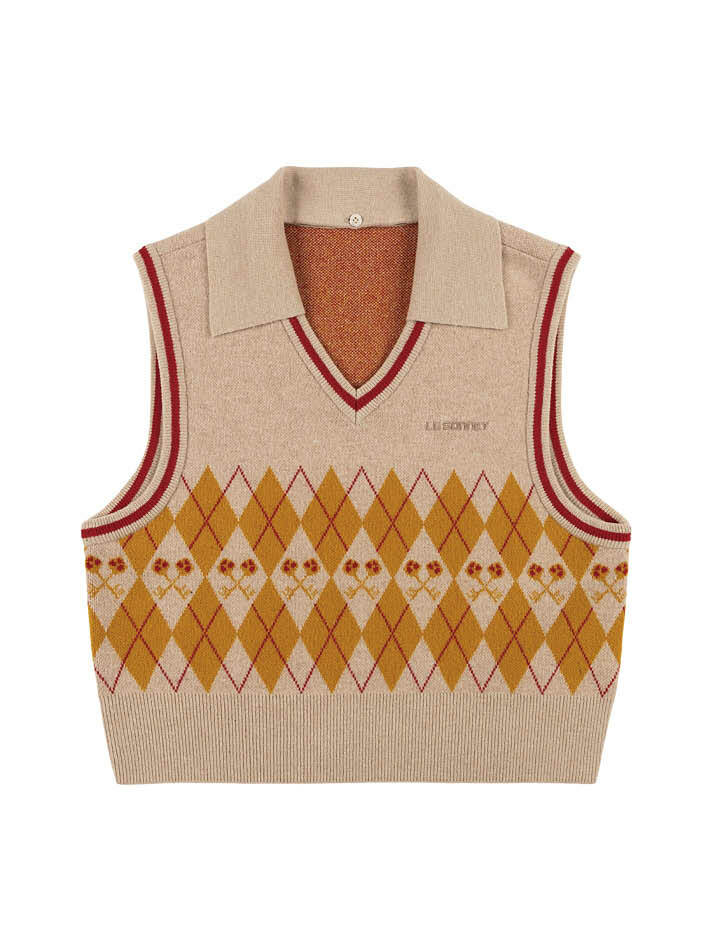 로고 앤 아가일 니트 베스트 Logo & Argyle Knit Vest_Beige