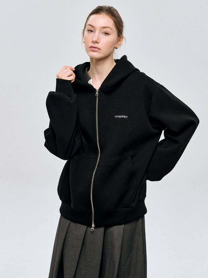 오버사이즈 후드 집업 Oversize Hood Zip-up-Balck