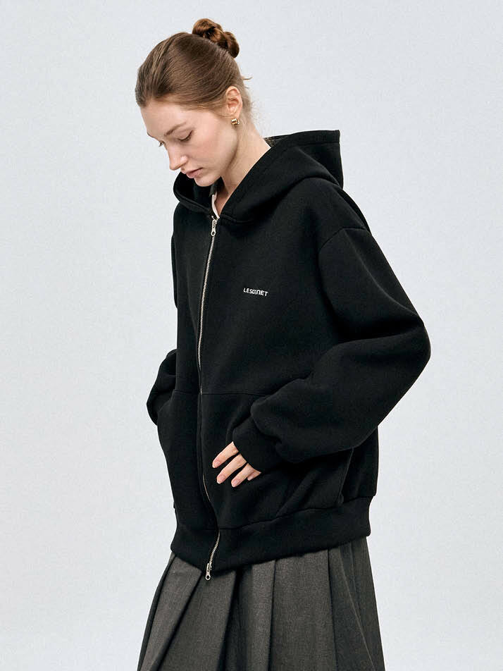 오버사이즈 후드 집업 Oversize Hood Zip-up-Balck