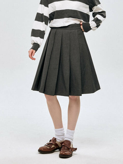 클래식 플리츠 울 스커트 Classic Pleats Wool Skirt_Gray