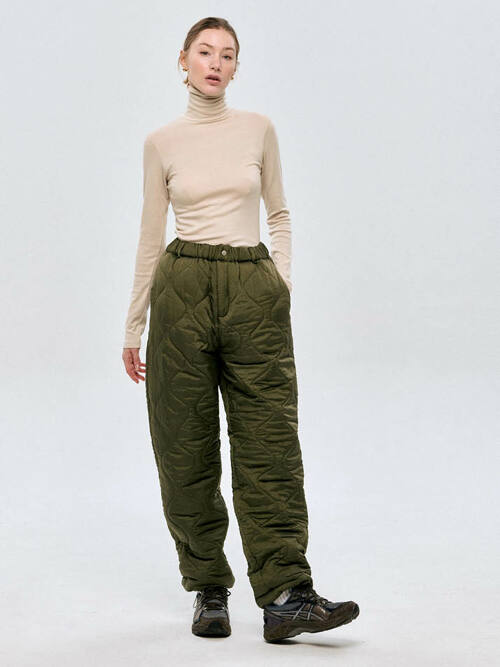 누빔 장식 기모 팬츠 Quilted Pants_KHAKI