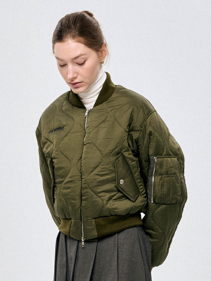 누빔 장식 기모 블루종 Quilted Blouson_KHAKI