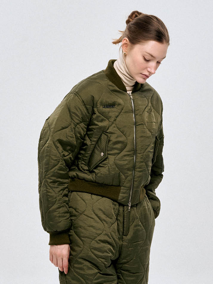 누빔 장식 기모 블루종 Quilted Blouson_KHAKI