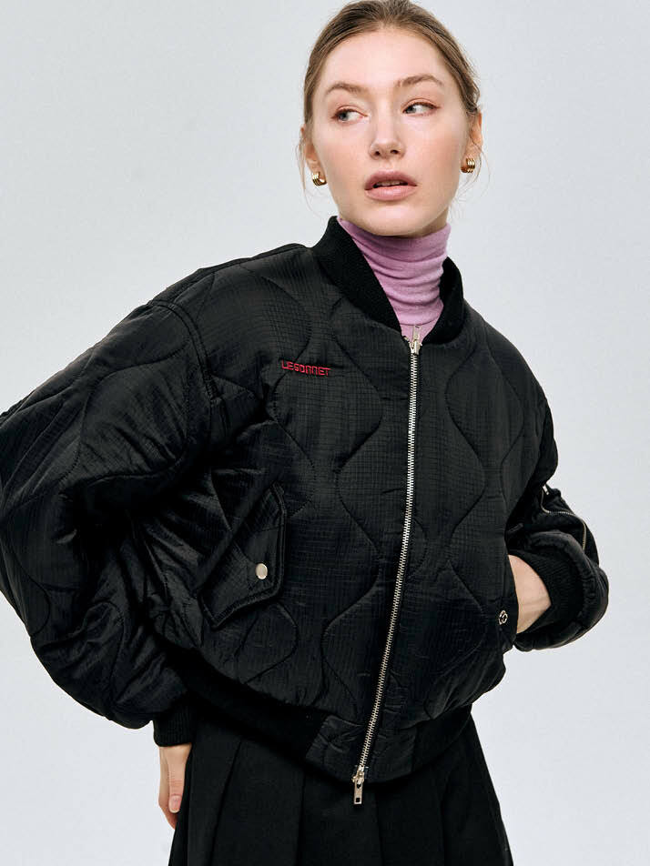 누빔 장식 기모 블루종 Quilted Blouson_BLACK