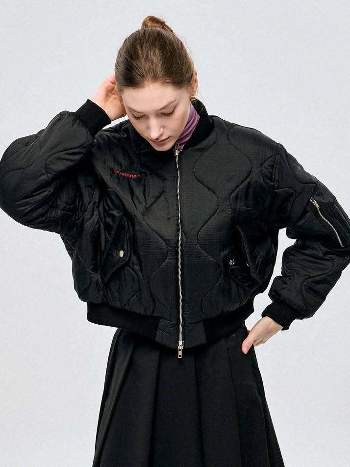 누빔 장식 기모 블루종 Quilted Blouson_BLACK