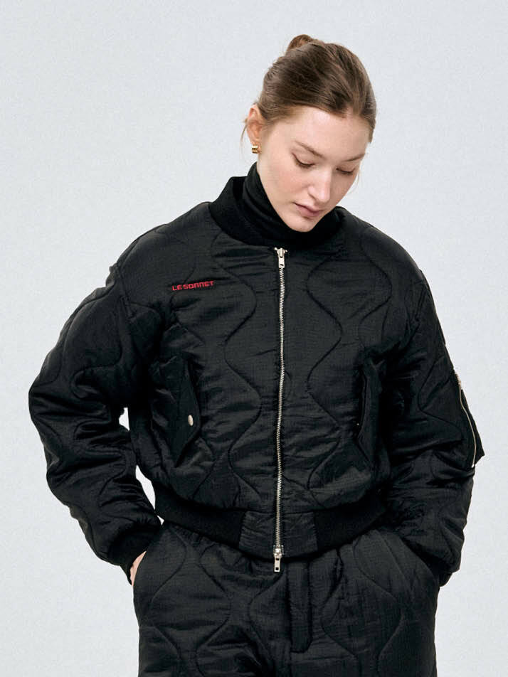 누빔 장식 기모 블루종 Quilted Blouson_BLACK