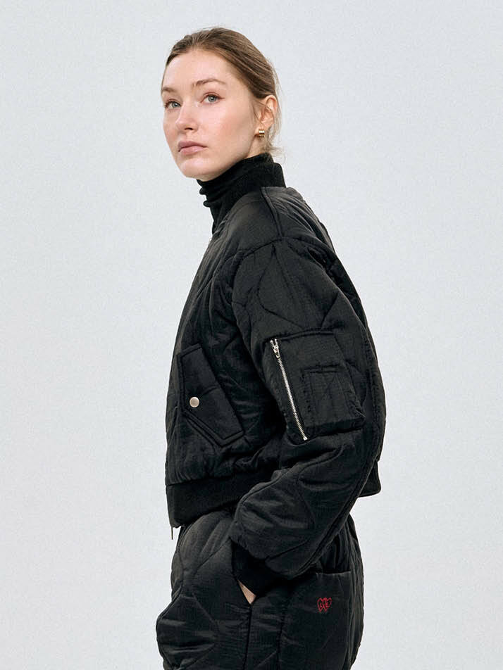누빔 장식 기모 블루종 Quilted Blouson_BLACK