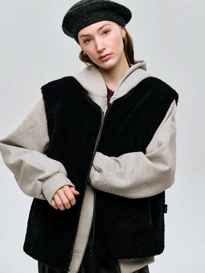 리버시블 테디베어 베스트 Reversible Teddy Bear Vest_ BLACK