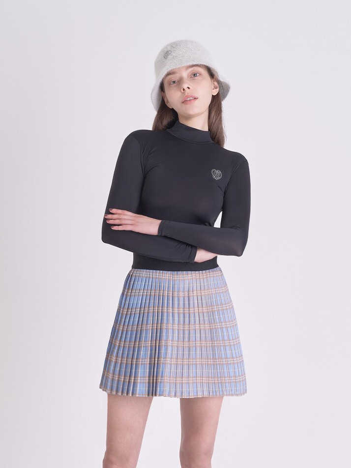 CLUELESS PLAID PLEATED BANDING SKIRT_Blue Brown