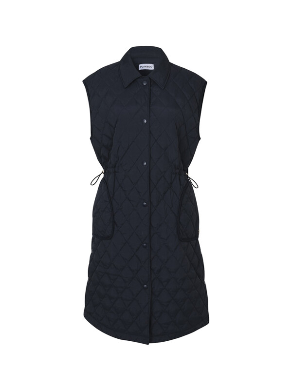 CRINKLE QUILTED DOWN LONG VEST_Navy