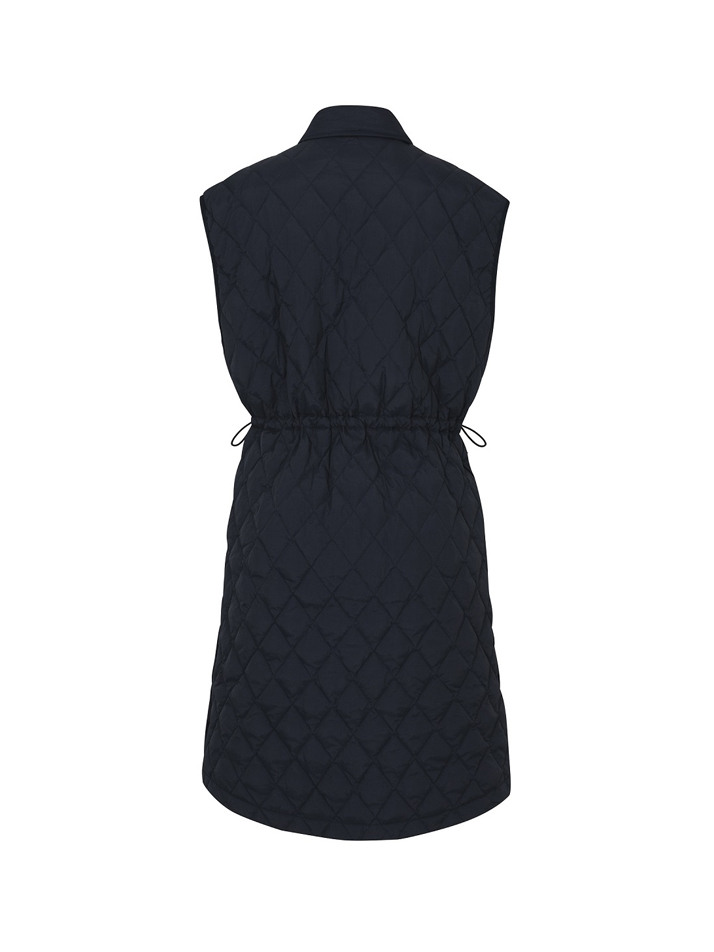 CRINKLE QUILTED DOWN LONG VEST_Navy