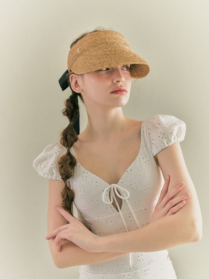 NINA RAFFIA RIBBON VISOR_Tan