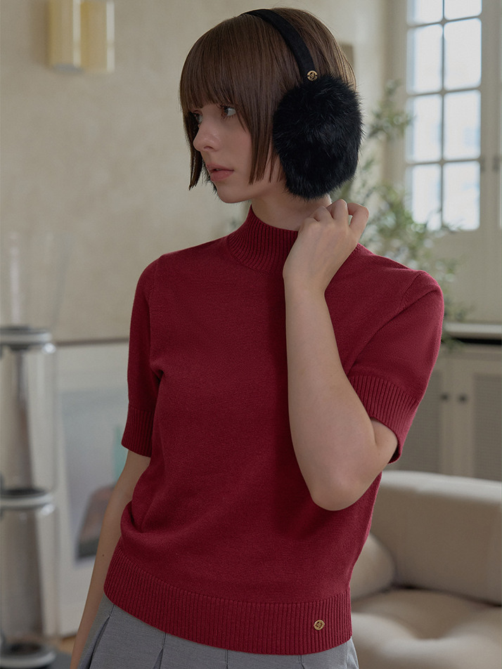 CASHMERE BLEND SHORT SLEEVE KNIT_Cherry Red