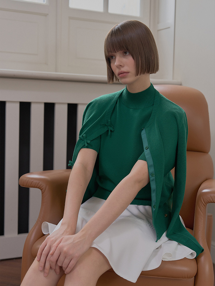 CASHMERE BLEND RIBBON CARDIGAN_Forest Green