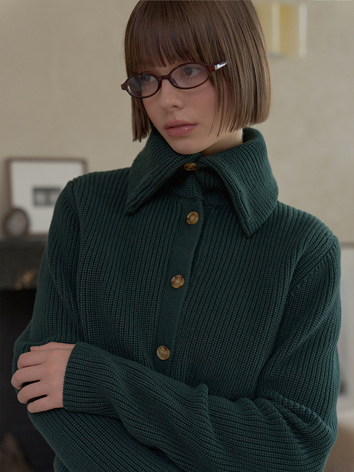 WINDPROOF SPREAD COLLAR CARDIGAN_Forest Green