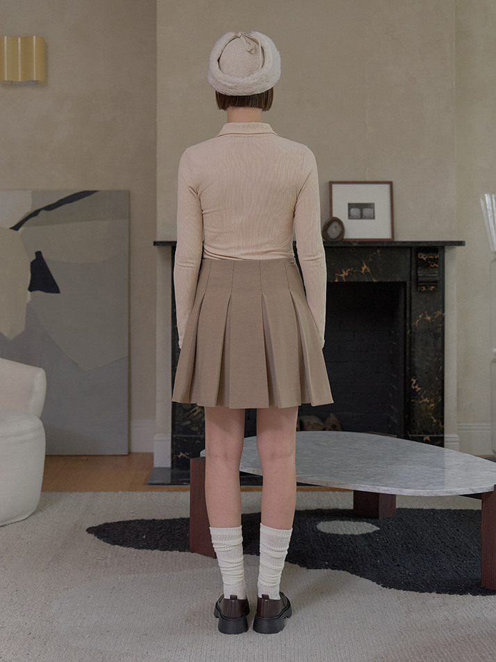 WOOL-LIKE PLEATED SKIRT W/INNER PANTS_Beige
