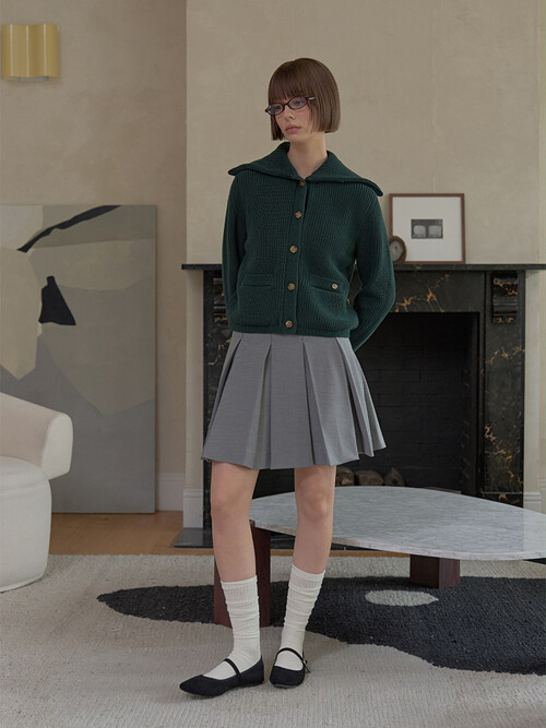 WOOL-LIKE PLEATED SKIRT W/INNER PANTS_Heather Grey