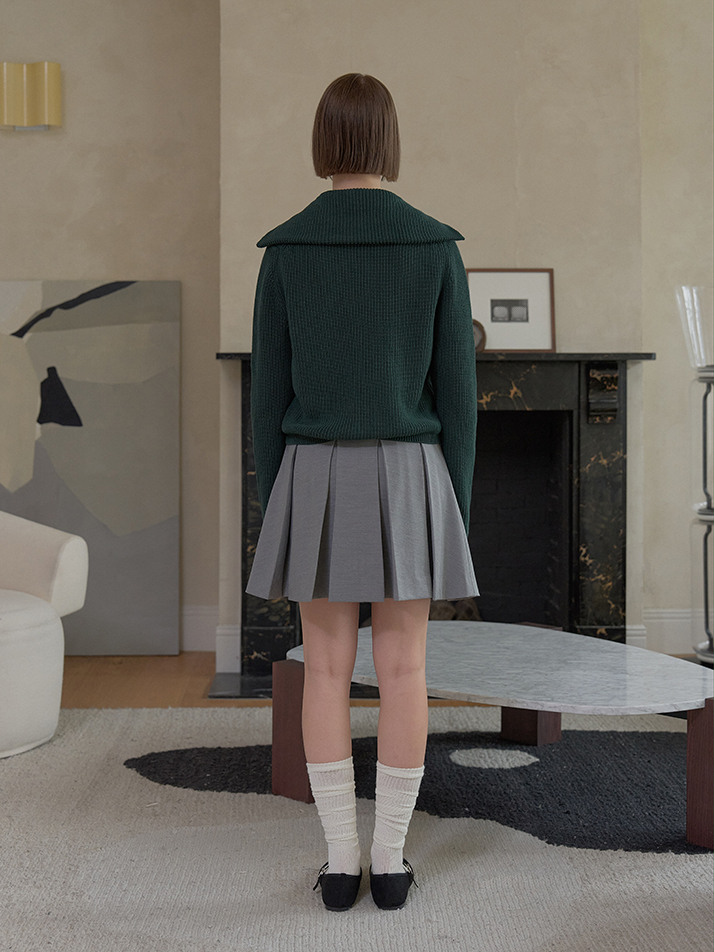 WOOL-LIKE PLEATED SKIRT W/INNER PANTS_Heather Grey