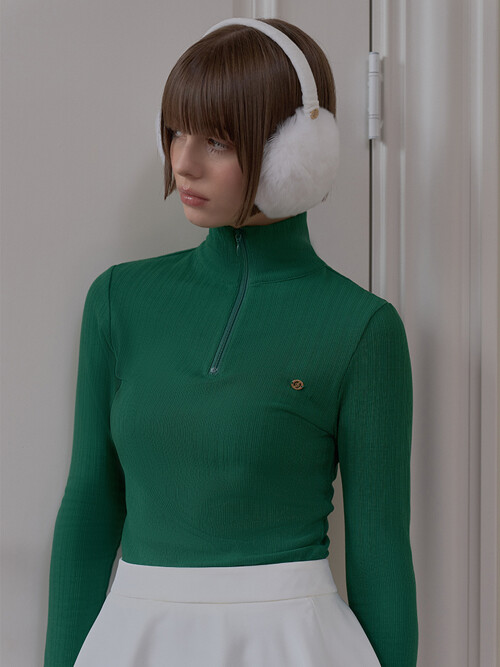 [기모] FLEECE RIBBED HALF-ZIP TOP_Green